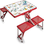 Picnic TIME Portable Folding Picnic Table with Seats for 4, Collapsible Aluminum Table with Benches & Umbrella Hole, Lightweight Foldable Table for Camping, Travel, Backyard, Tailgating | with Umbrella Hole
