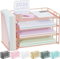 Spacrea Desk Organizers and Accessories, Paper Organizer for Desk with File organizer, Desk Accessories & Workspace Organizers for Office Supplies (Rose Gold)