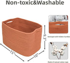 Cotton Rope storage Basket Bins Woven Basket for Organizing Shelves 15X10X9.3" Rectangle Decorative Baskets For storage Clothes Toys Books Towels Nursery basket organizer 3 pack Rust
