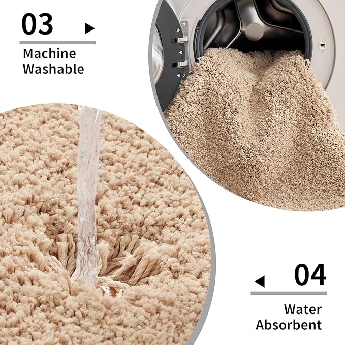 Beige Bathroom Rug 20x32 Non Slip Fluffy Bath Mat for Bathroom Floor Washable Plush Luxury Bath Rug for Tub Soft Shaggy Absorbent Shower Sink Mat