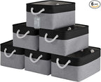Large Storage Baskets- 15.7x11.8x8.26 inch Storage Bins for Shelves and Closet Organizing, Foldable Fabric Bin for Home Organization Clothes and Laundry (6-Pack, Black&Gray)