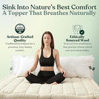 Organic Merino Wool Mattress Topper - Luxury Pillow Top Mattress Pad, Handmade, Non-Toxic, Cooling & Hypoallergenic, Natural Back Pain Relief, Sustainable Bedding (Full)