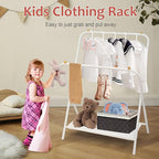 YGJT Kids Clothing Rack 2 Rods, Dress Up Storage for Little Girls with Bottom Storage Shelf, Cute Toddler Wardrobe Cloest Garment for Hanging Coat, Dance Costume, Dresses, Clothes in Bedroom, White