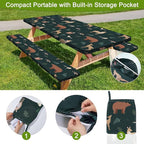 Picnic Table Cover with Bench Covers Portable Table Cloth Built-in Storage Pocket Fitted Tablecloth with Elastic Edges Waterproof Camping Essentials for Indoor Outdoor Rv,72in,Dark Green