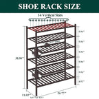 Smiry Bamboo Shoe Rack, 6 Tier Free Standing Wooden Shoe Organizer, Stackable Wood Shoe Storage Shelf for Closet, Entryway, 12 Vertical Slats, 2+2+2 Stack Standard Legs, 26.8"x11"x39", Brown