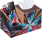BLIENCE PU Leather Square Tissue Box Cover - Multi-Functional Tissue Box Holder, Tissue Box Cover with Storage,Tissue and Remote Control Holder, Cube Tissue Box Organizer Bedroom Nightstand End Table