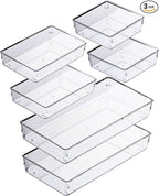 3 Pack Clear Plastic Drawer Organizer Tray Cutlery Utensil Makeups Drawer Silverware Organizers 12" X 6"… (6P(6X6+6X9+6X15))