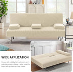H.VERSAILTEX 4 Pieces Stretch Futon Covers Sofa Bed Slipcover with Removable Armrests and Cupholders Covers Furniture Protector High Spandex Small Checks Jacquard Fabric, Natural