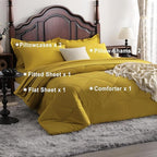 NTBAY King Comforter Set with Sheets, 7 Pieces Soft and Breathable King Bedding Set, Bed in a Bag, Down Alternative Comforter Set Solid Color All Season, King Bedding Set, Yellow