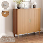 DHH Shoe Storage Cabinet with Sliding Door, 6-Tier Shoe Cabinet with Adjustable Shelves, Mid-Century Modern Freestanding Shoe Storage Organizer for Entryway, Hallway, Living Room (Wood, 47 ")