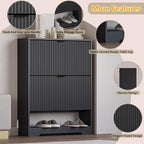 BORNOON Shoe Cabinet with 2 Flip Drawers, Fluted Shoe Storage Cabinet with Adjustable Shelves, Freestanding Rack and Organizer for Entryway, Closet, Hallway