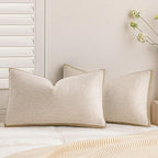 a moment Loop Yarn Linen-Like Pillow Cover Natural Soft Decorative Throw Pillow Case Farmhouse 12x20 Inch, Bohemian Textured Cushion Cover for Sofa Bed, Wrinkle-Resistant Home Decor Beige