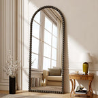 28"x71" Antique Arched Full Length Mirror, Vintage Beaded Decorative Floor Full Body Dressing Mirror as Room Decor Hanging Leaning Standing for Living Room, Bedroom, Vanity Area