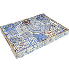 Spsyrine Decorative Serving Tray with Handles, Lacquered Coffee Table Tray for Ottoman, Rectangular Waterproof Platters for Centerpieces, Parties, Living Room, Kitchen Counter Organization SP3040RE2