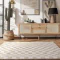 EVERGRACE Checkered Plaid Area Rug 4x6, Soft Fuzzy Faux Wool Rugs Washable Anti Slip Rugs Large Rug Carpet for Entryway Bedroom Living Room Hallway Kitchen Dining Room and Laundry Room, Beige