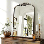 Besdomus Antique Large Arched Mirror: 24"x36" French Arch Black Vintage Wall Vanity Mirror - Traditional Ornate Home Decor for Entryway/Fireplace/Bathroom/Bedroom - Idea for Young Couples