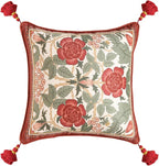 Vintage Square Throw Pillow Covers,Red Cozy Velvet with Leaves and Floral Pattern Pillowcases,Decoration Pillows Cushion Covers for Living Room Couch Sofa Bed Car Chair,18"x18"