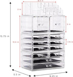 Sorbus Large Makeup Organizer - Clear Stackable Jewelry Makeup Organizer for Vanity, Bathroom Storage Display Case - 12 Drawers Cosmetic Beauty Organizers and Storage with Lipstick Makeup Brush Holder