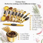 13pcs Gold Stainless Steel Measuring Cups and Spoons Set, 8 Double-Sided Magnetic Measuring Spoons Set & 4 Metal Measuring Cups & 1 Leveler for Kitchen Dry & Liquid Cooking Baking