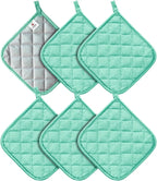 Joyhalo 6 Pack Pot Holders for Kitchen,Cotton Oven Holder with Great Heat Resistance,Non Slip Hot Pads for Kitchen Clearance,Aqua