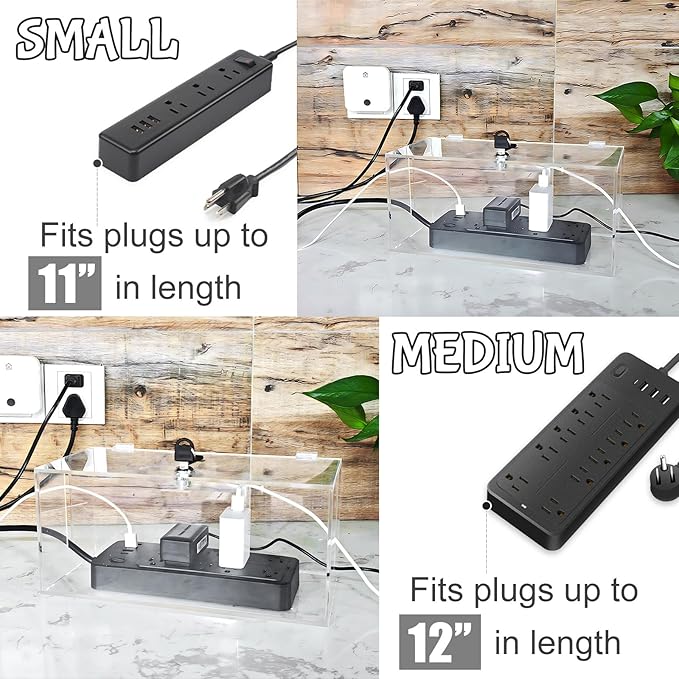 2PC Cable Management Box with Lock,Acrylic,Cable Organizer Box & Power Strip Cover, Wire Organizer for Surge Protector Power Strip,TV Computer,Cable Wires of Home,Office,Child and Pet Proof