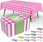 Smiry 10 Pack Hot Pink Gingham Disposable Tablecloths - 54" x 108" Heavy Duty Plastic Table Cloth, Waterproof Buffalo Plaid Table Covers for Picnic, Banquets, Parties