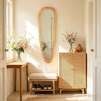 BAODANFU Irregular Natural Rattan Mirror, 18×53 Inch Full Length Wall Mirror, 4-Way Handwoven Decorative Asymmetrical Mirrors, Boho Rustic Decor for Entryway Bedroom Living Room Home