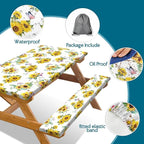 Sunflower Picnic Table Cover with Bench Covers, Summer Farmhouse Outdoor Table Covers with Elastic Camping Tablecloth for Party Essentials, Vintage Floral Rectangular Picnic Tablecloth Cover