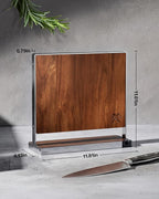 RAVS Magnetic Knife Holder for Countertop, Double-Sided Acacia Wood Magnetic Knife Block with Stainless Steel Frame, Freestanding Knife Storage Rack with Knife Sharpener, Magnetic Knife Holder Stand