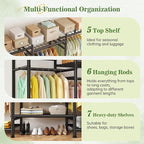 Raybee Clothes Rack, Clothing Racks for Hanging Clothes, Extra Large Metal clothing rack, Freestanding Wardrobe Closet, Garment Rack with Shelves, Portable Closet for Bedroom, Black