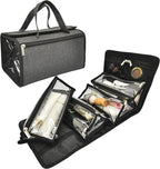 Large Capacity Hanging Eco Polyester Travel Toiletry Bag Makeup Cosmetic Bag 4-in-1 Roll-Up Make Up Storage Organizer With 4 detachable Removable Zipper Clear TPU Pouches & Hook