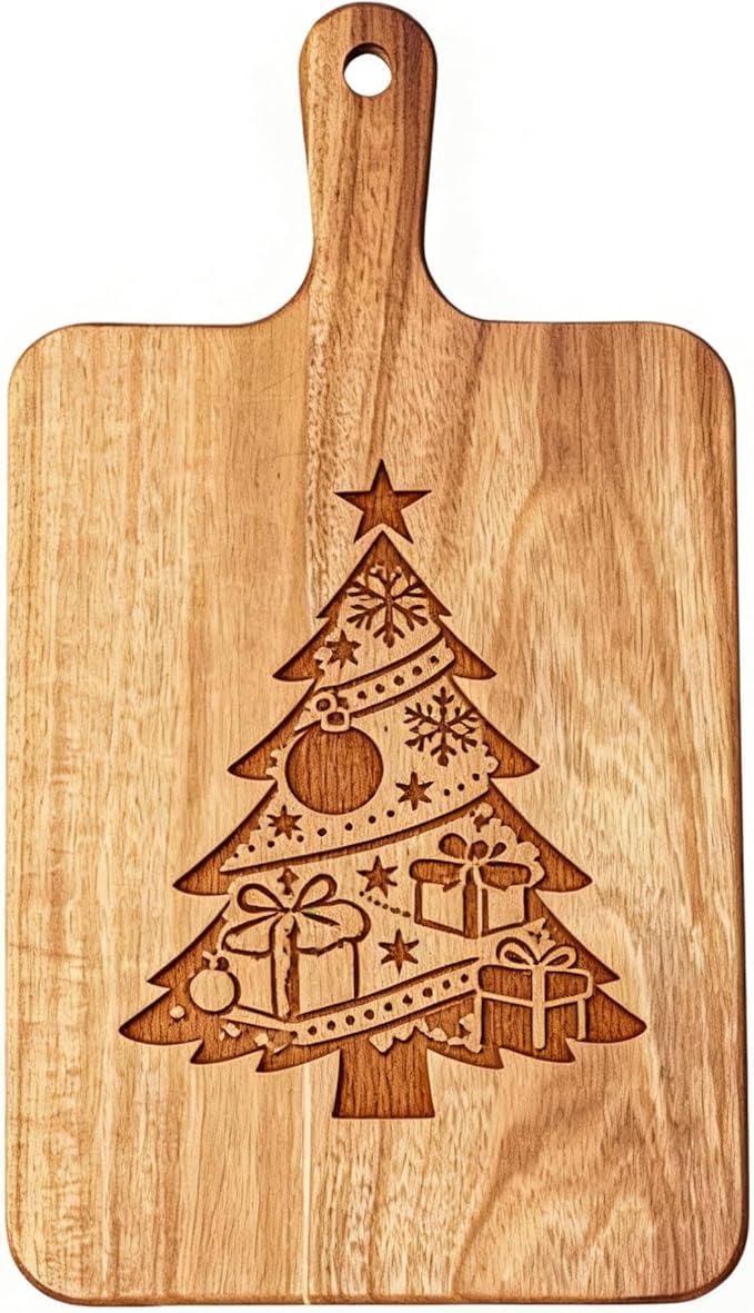 ZeQi 6 PCS Acacia Wood Cutting Board with Handle (6PCS, 16"L x 9"W), Wooden Cutting Boards, Chopping Board, Charcuterie Board, Serving board for Cheese, Bread, Pizza, Vegetables & Fruits