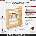 Rev-A-Shelf Maple Pullout Utensil Organizer with 3 Bins & BLUM Soft-Close for Full-Height Base Cabinets, Full Extension Slides, Adjustable Shelves, Min Opening Width of 8.5", 448UT-BCSC-8C
