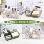 DASITON Makeup Organizer Countertop for Vanity, 5 Slots Makeup Brush Holder Organizer, Vintage Makeup Perfume Tray Cosmetic and Skincare Organizers for Bedroom Bathroom Counter, Desk Storage (Clear)