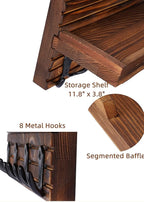 Decorative Key Hanging Rack with 4 Double Hooks – Easy Install Natural Wooden Key and Mail Holder for Wall Mount – Entryway Decor Rack with Shelf (Brown)