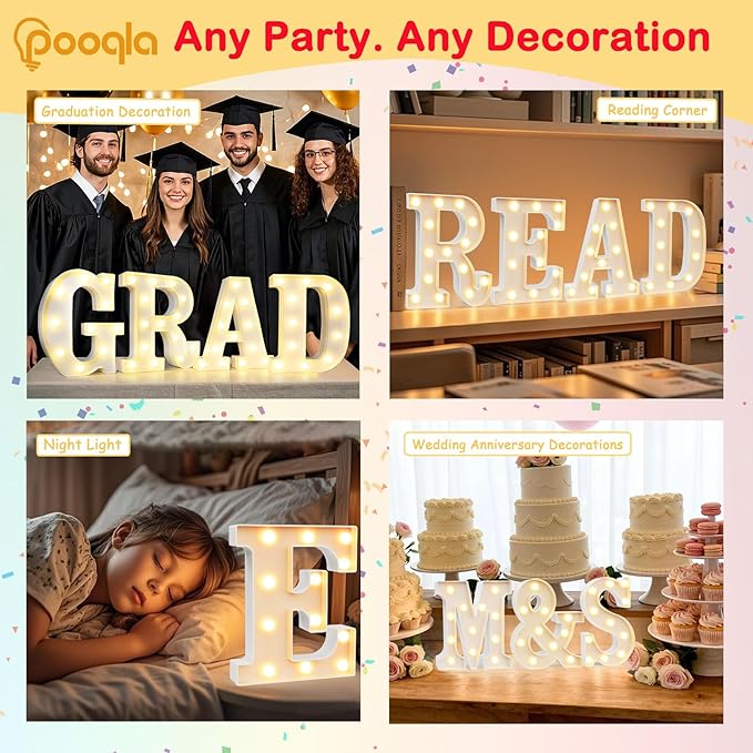 Pooqla LED Marquee Letter Lights Sign, Light Up Alphabet Letter for Home Party Wedding Decoration F