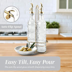 COOK WITH COLOR Glass Olive Oil Bottle Dispenser - 2 Pack- 17oz Oil and Vinegar Cruet - Olive Oil Carafe Decanter for Kitchen, Floral, Clear