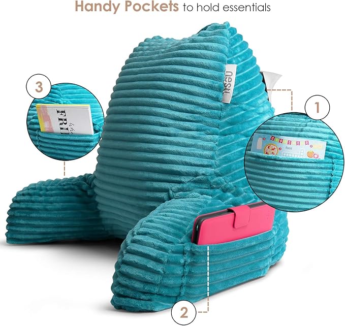 Hearth & Harbor Reading Pillow for Bed Adult – Back Pillow for Sitting in Bed, Standard Bed Pillows for Sitting Up in Bed, Foam Bed Chair Pillow, Teal Bed Rest Pillow