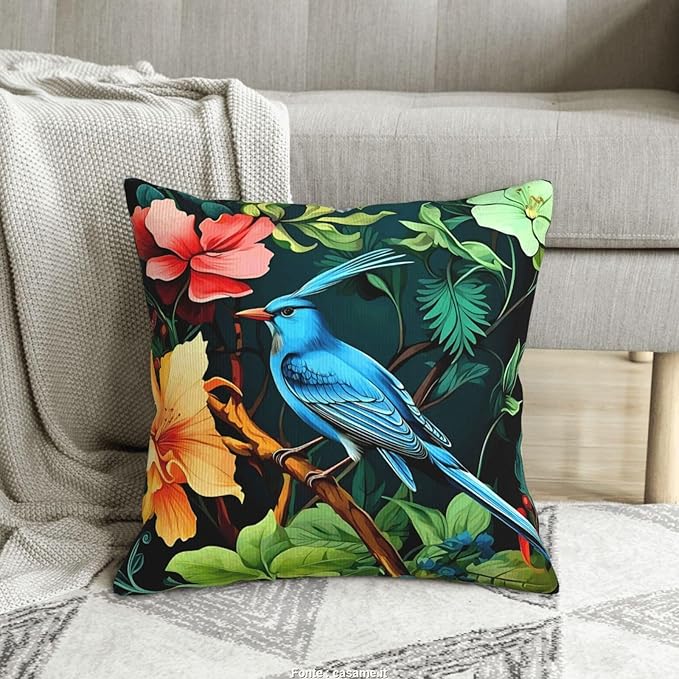 William Morris Bluebird and Flowers Design 18x18 inches Throw Pillow Covers Square Pillowcases Decor for Bed Couch Sofa Living Room Cushion Covers