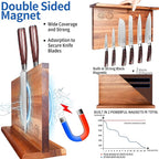 XYJ Extra Large Magnetic Knife Block Acacia Wood Knife Set Holder Stand With Stronge Magnetic Strip Kitchen Knives Storage Rack Organizer Tools No Drilling