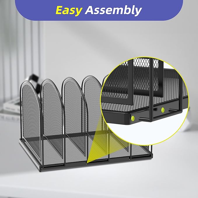 SUPEASY File Organizer for Desk, 5-Section Mesh Desk Organizer, Vertical File Holder Desktop Organizer File Sorter, File Folder Holder for Office Supplies, Black