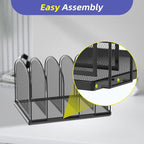 SUPEASY File Organizer for Desk, 5-Section Mesh Desk Organizer, Vertical File Holder Desktop Organizer File Sorter, File Folder Holder for Office Supplies, Black