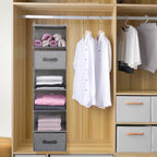 Large Hanging Sweater Organizer for Closet,Collapsible 6-Shelf Hanging Closet Shelves with Drawers, Washable (Grey-6 Shelf-2 d)