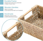 Natural Seagrass Storage Basket with Handle, Rectangular Woven Organizer Bin for Living Room or Shelf, Decorative Storage Basket, Medium Size 13.4 x 9.3 x 4.9 Inches