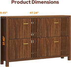 knoworld Shoe Storage Cabinet for Entryway with 4 Flip Drawers, 47.24" Narrow Fluted Shoe Organizer Cabinet, Slim Wooden Shoe Cabinet, Freestanding Hidden Shoe Cabinet for Entrance, Hallway (Walnut)