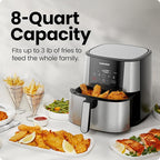 Chefman Air Fryer 8 Qt | TurboFry® 4-in-1 with 450°F Hi-Fry Option for Crispier Results | Bake, Dehydrate, Frozen | XL Nonstick Dishwasher-Safe Basket | Stainless Steel