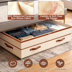 Dolicer 2 Pack Under Bed Storage with Wheels, 6in-10in Height Adjustable Underbed Storage Containers, 92L XXXL Under Bed Drawers Rolling Bin with Clear Lids for Dorm Shoes Clothes Organizers(Beige)