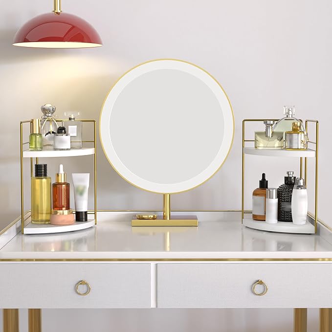 2 Pack Bathroom Counter Organizer, 2 Tier Corner Bathroom Counter Organizer Wooden Vanity Organizers for Bathroom Organizers and Kitchen Storage Dresser Decoration