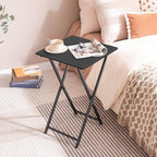 HOOBRO Folding TV Tray Table, Set of 2 Wooden TV Tray, Portable Sofa Side Snack Table, Industrial Desk for Small Spaces, Space-Saving, Easy to Install and Fold, Black BB27BZP201