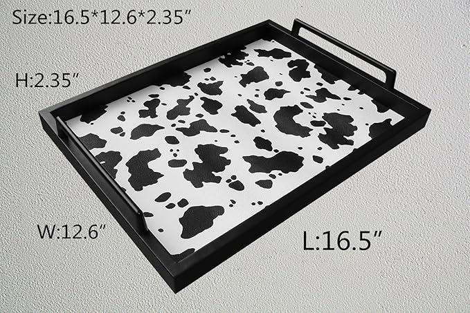 MCBZ Living Room Decorative Tray, Serving Tray, Coffee Table Tray, Leather Tray, Hardware Handle 16.5 x 12.6 inches (Black)